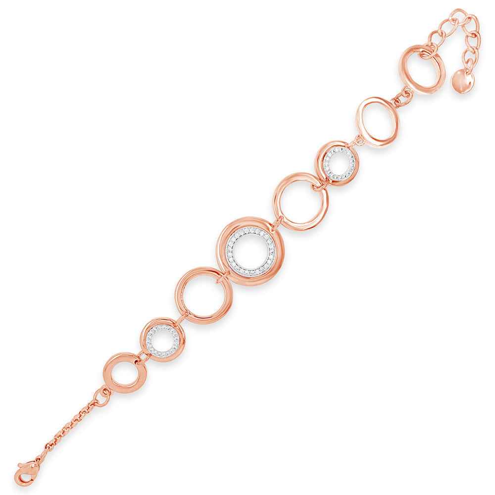 Elise Two Tone Silver Rose Gold Diamante Circles Bracelet